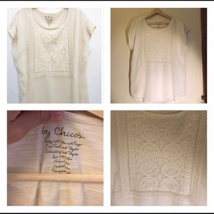Chico’s cream embroidered T-shirt